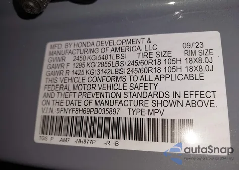 2023 Honda Passport Awd Trailsport из США, поврежденный, VIN 5FNYF8H69PB035897